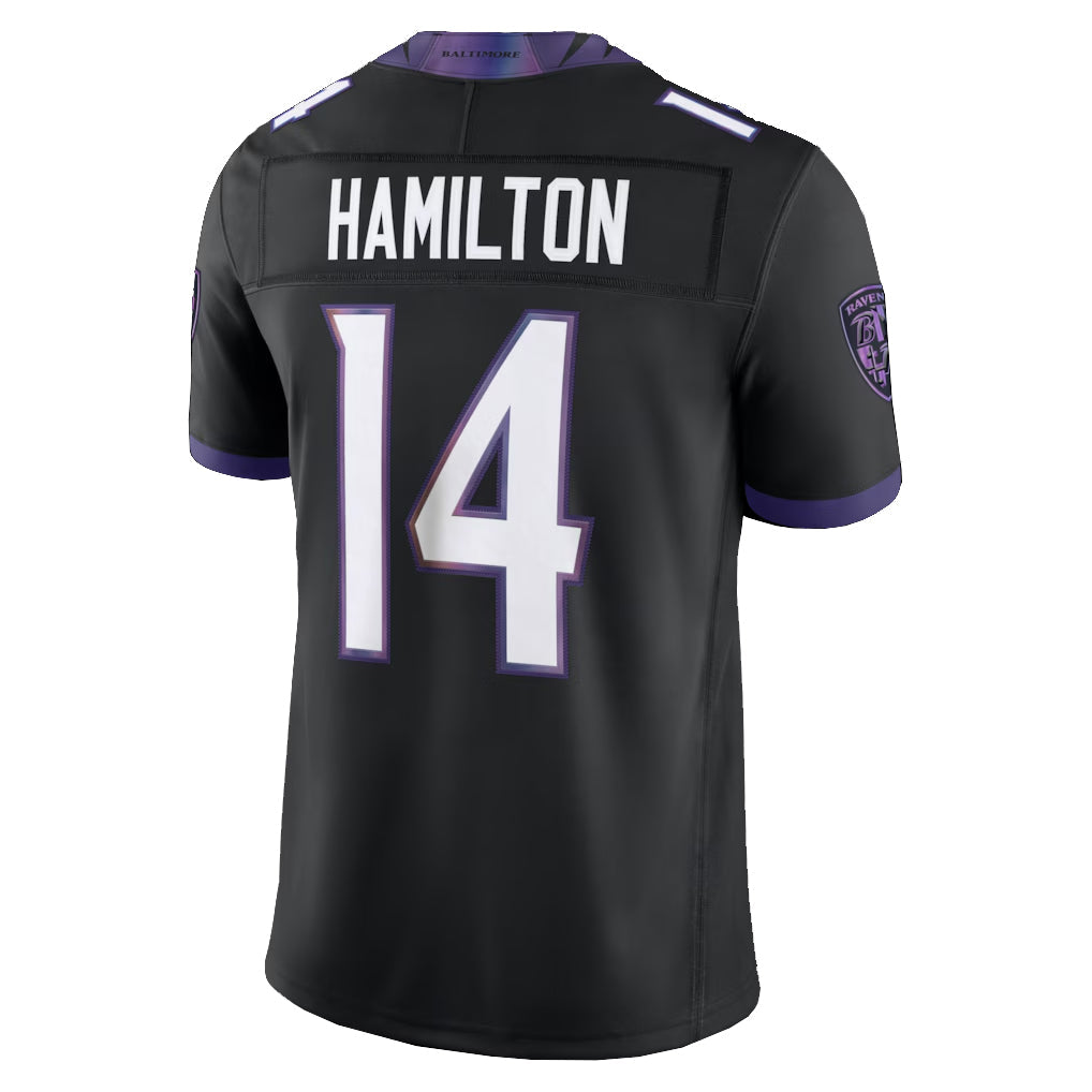 Choea B.Ravens #14 Kyle Hamilton Player Black Limited Elite Home Game Stitched Jerseys