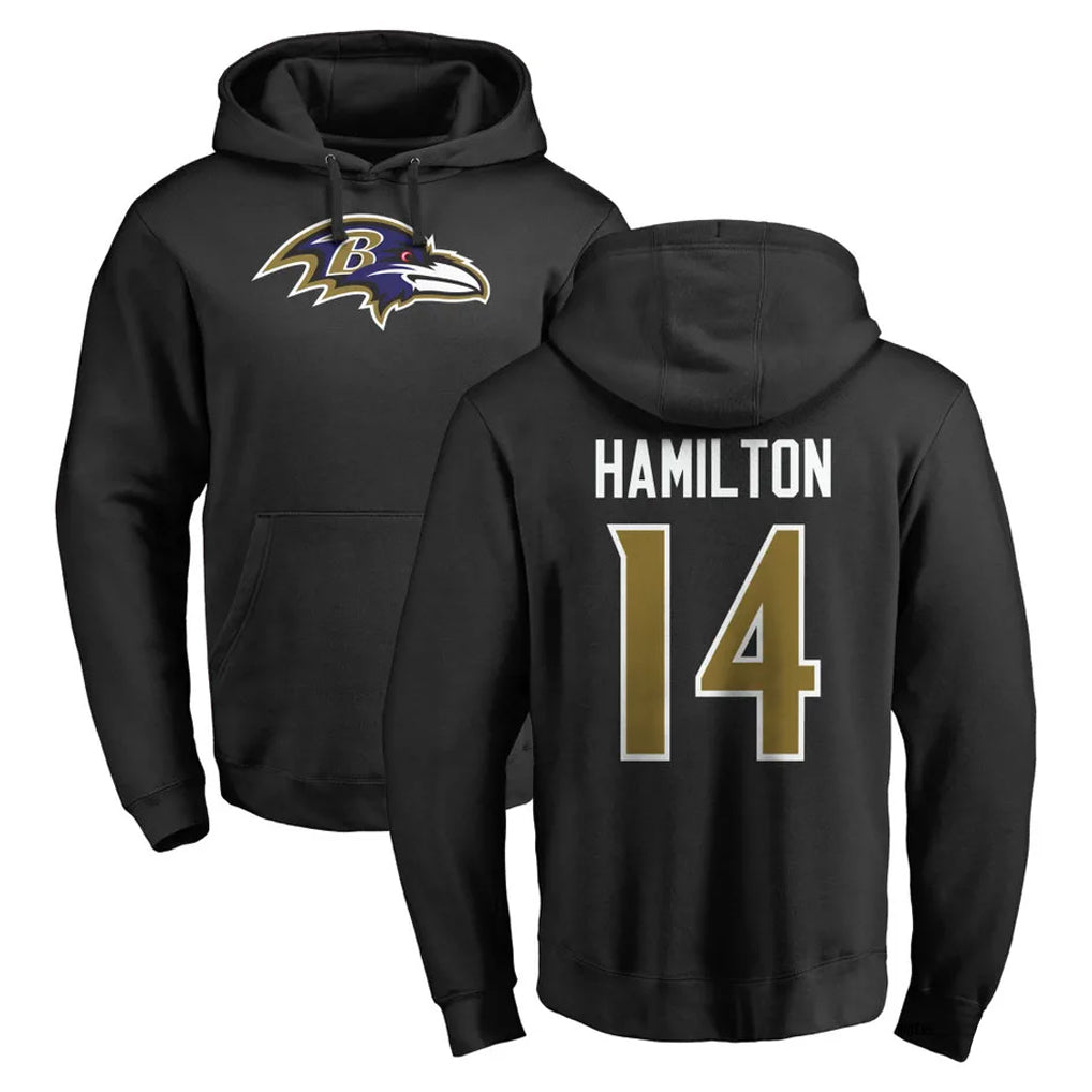 Choea B.Ravens #14 Kyle Hamilton Player Black Pullover Hoodie Stitched Jerseys