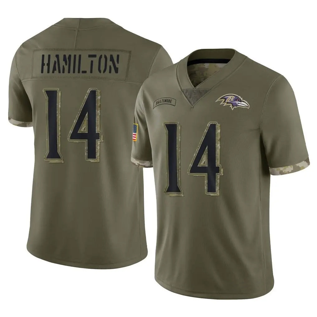 Choea B.Ravens #14 Kyle Hamilton Player Olive Salute To Service Game Stitched Jerseys