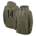 Choea B.Ravens #14 Kyle Hamilton Player Olive Salute to Service Hoodie Stitched Jerseys