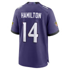 Choea B.Ravens #14 Kyle Hamilton Player Purple Home Game Stitched Jerseys