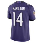 Choea B.Ravens #14 Kyle Hamilton Player Purple Limited Elite Home Game Stitched Jerseys