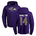 Choea B.Ravens #14 Kyle Hamilton Player Purple Salute to Service Pullover Hoodie Stitched Jerseys