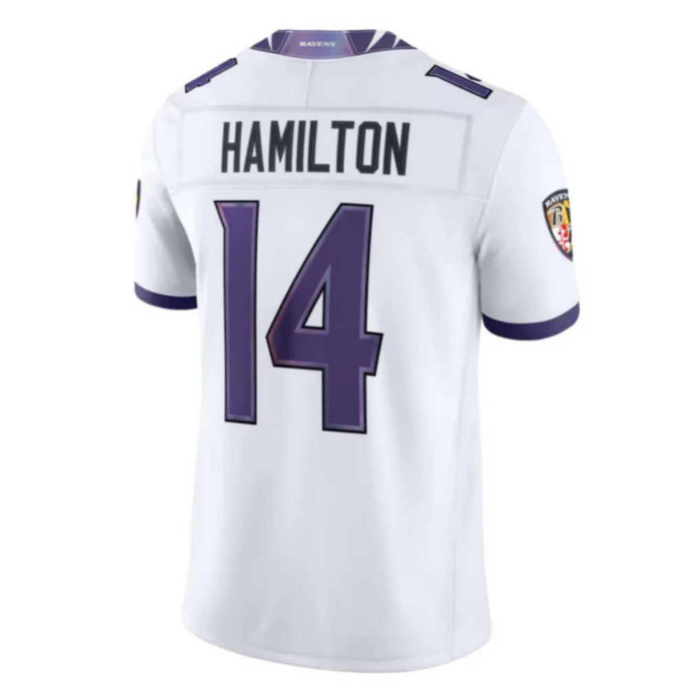 Choea B.Ravens #14 Kyle Hamilton Player White Limited Elite Home Game Stitched Jerseys