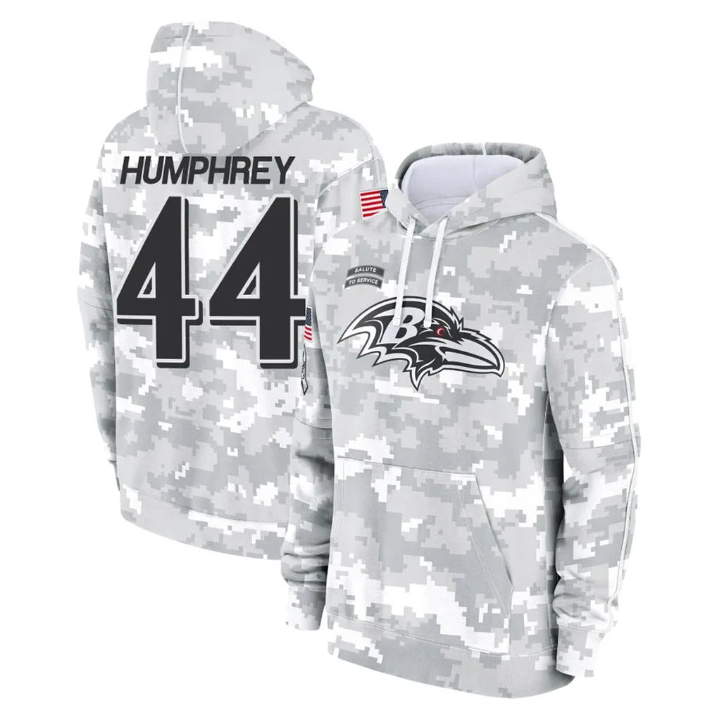 Choea B.Ravens #44 Marlon Humphrey Player Arctic Camo Salute To Service Hoodie Stitched Jerseys