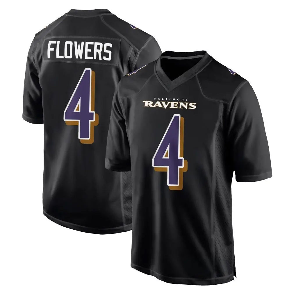 Choea B.Ravens #4 Zay Flowers Player Black Carbon Fashion Home Game Stitched Jerseys