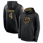 Choea B.Ravens #4 Zay Flowers Player Black Salute to Service Pullover Hoodie Stitched Jerseys