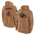 Choea B.Ravens #4 Zay Flowers Player Brown Salute to Service Pullover Hoodie Stitched Jerseys