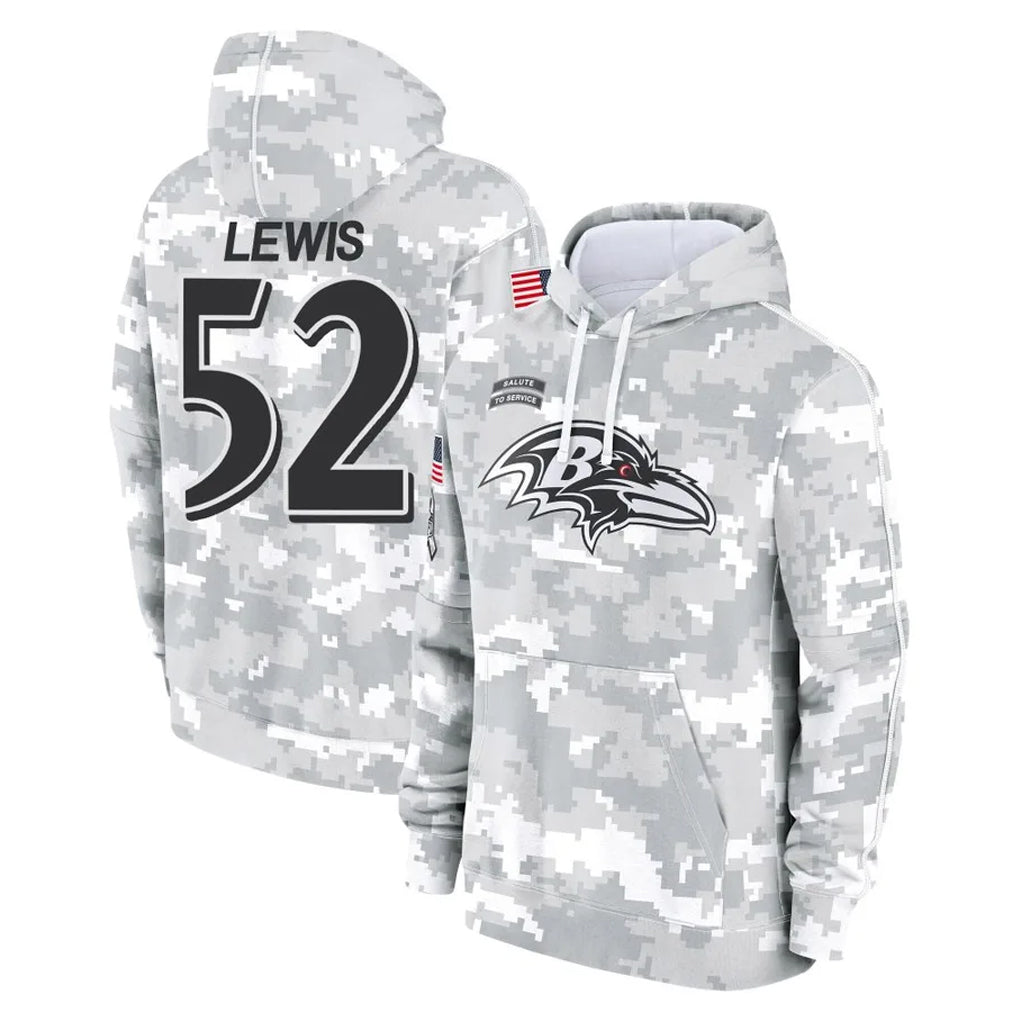 Choea B.Ravens #52 Ray Lewis Player Arctic Camo Salute To Service Hoodie Stitched Jerseys