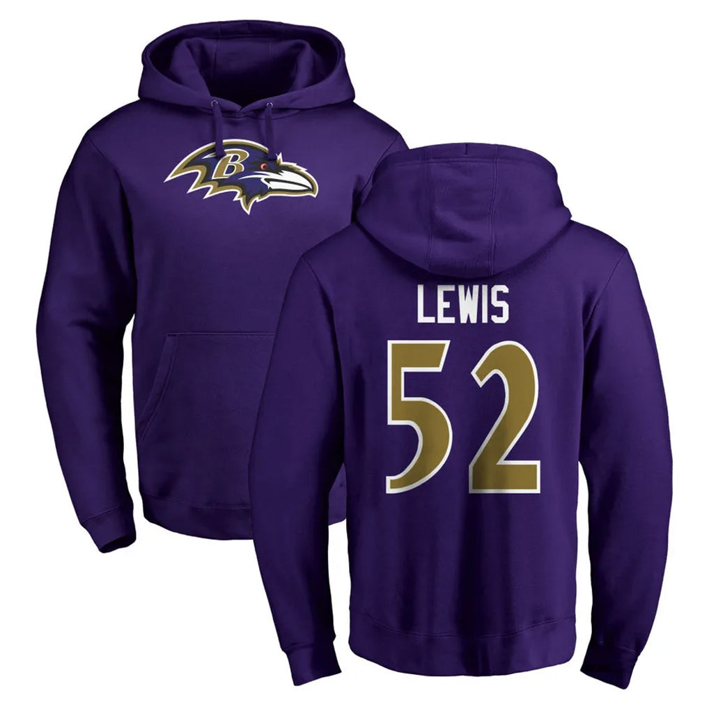 Choea B.Ravens #52 Ray Lewis Player Purple Salute to Service Pullover Hoodie Stitched Jerseys