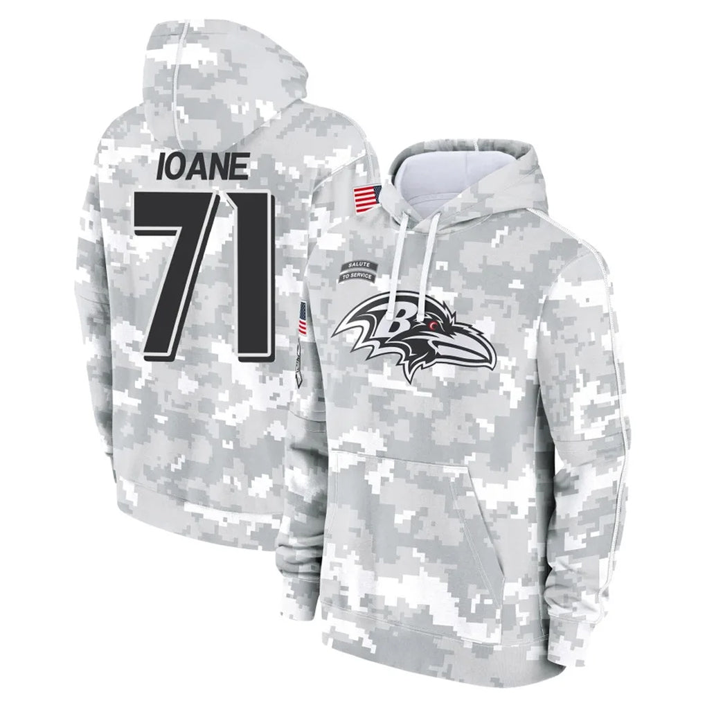Choea B.Ravens #71 Olaivavega Ioane Player Arctic Camo Salute To Service Hoodie Stitched Jerseys