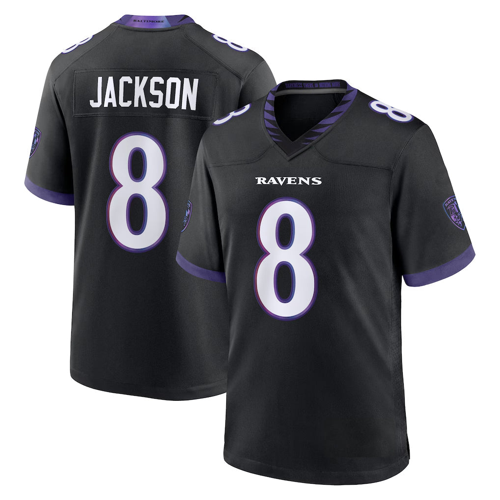 Choea B.Ravens #8 Lamar Jackson Player Black Home Game Stitched Jerseys