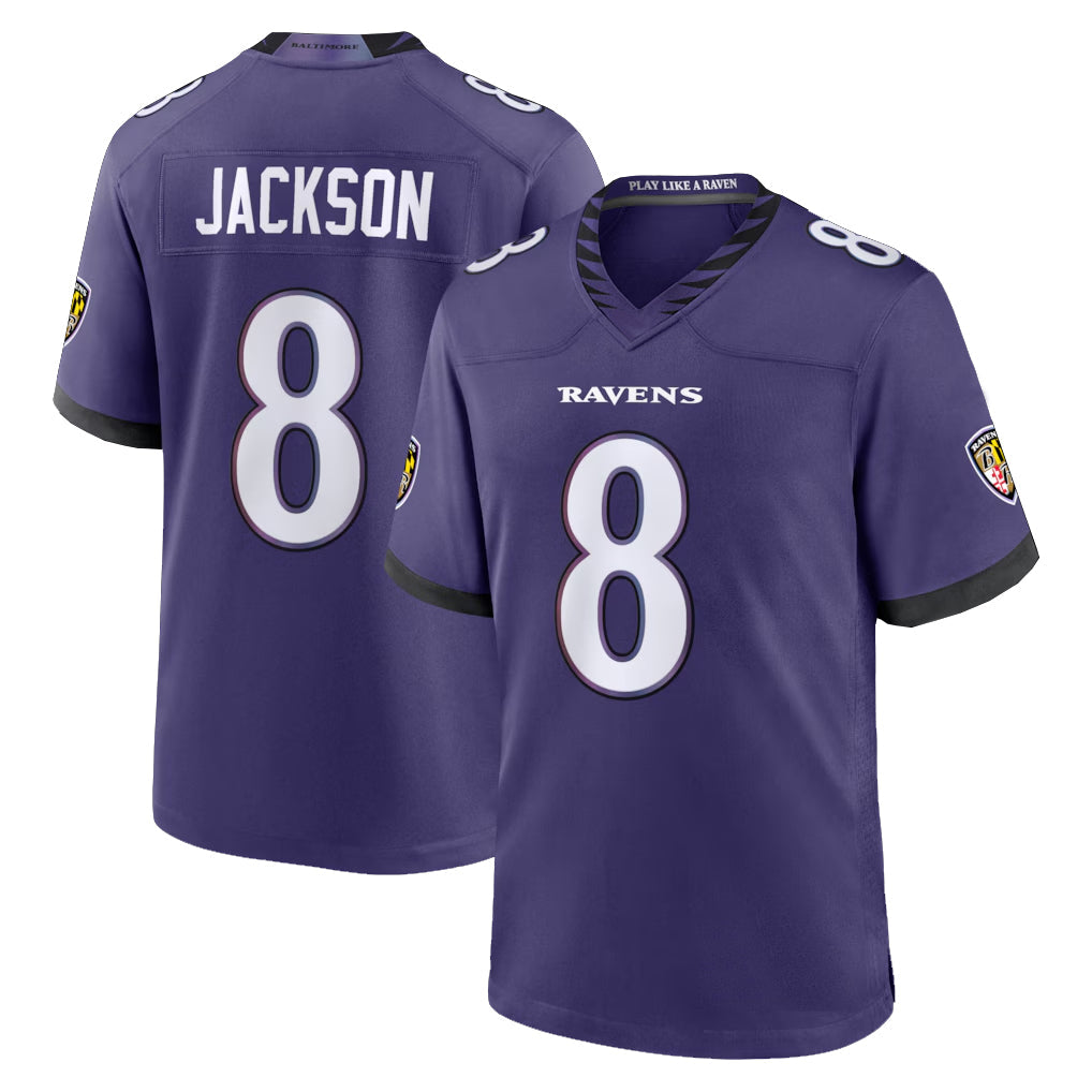 Choea B.Ravens #8 Lamar Jackson Player Purple Home Game Stitched Jerseys