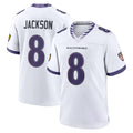 Choea B.Ravens #8 Lamar Jackson Player White Home Game Stitched Jerseys