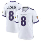 Choea B.Ravens #8 Lamar Jackson Player White Home Game Stitched Jerseys