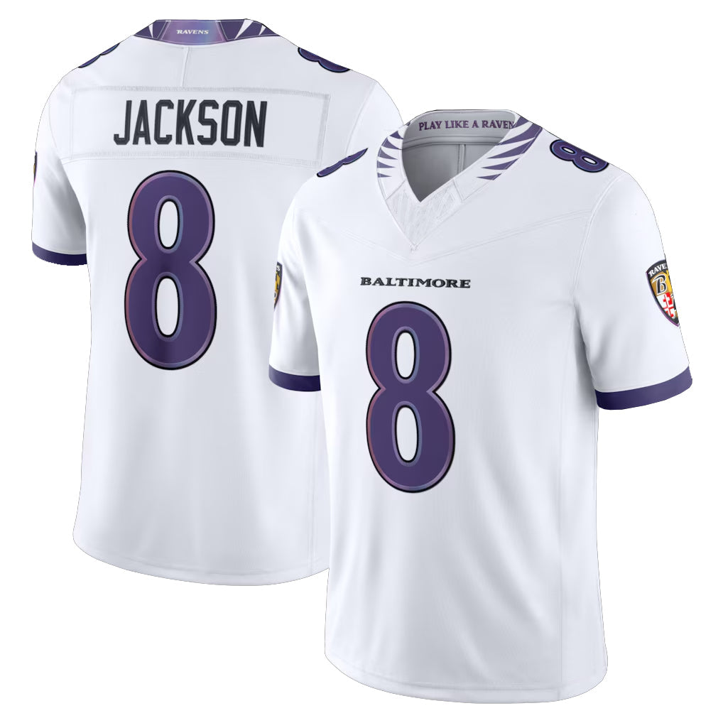 Choea B.Ravens #8 Lamar Jackson Player White Limited Elite Home Game Stitched Jerseys