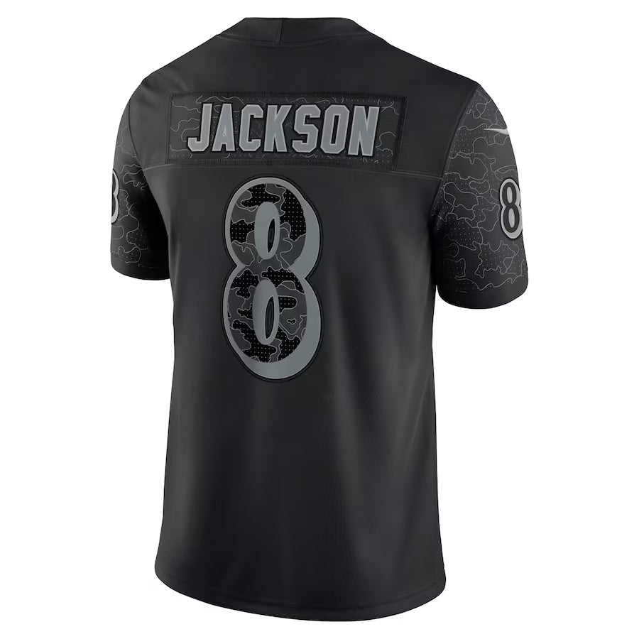 Choea B.Ravens #8 Lamar Jackson Player Black REFLECTIVE Limited Stitched Jerseys