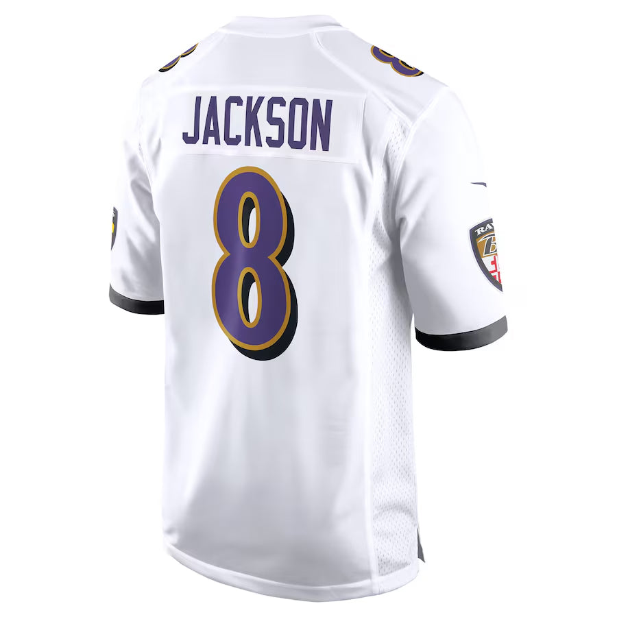 Choea B.Ravens #8 Lamar Jackson Player White Game Stitched Jerseys