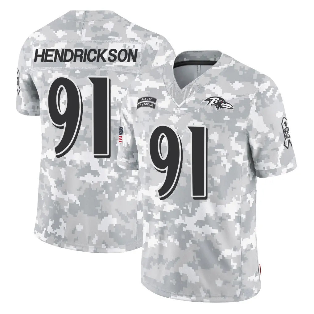 Choea B.Ravens #91 Trey Hendrickson Player Arctic Camo Salute to Service Limited Stitched Jerseys