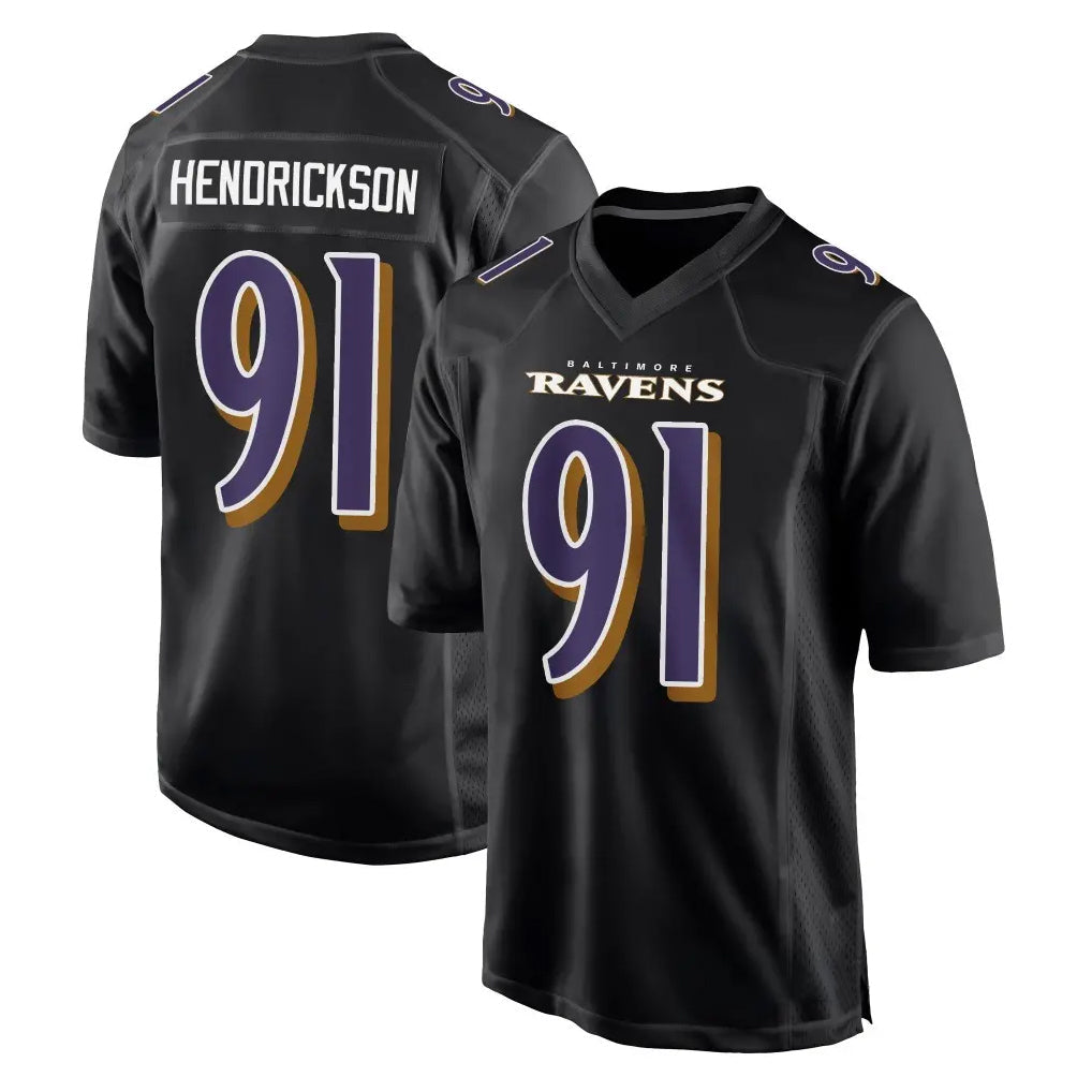 Choea B.Ravens #91 Trey Hendrickson Player Black Carbon Fashion Home Stitched Jerseys