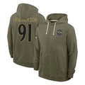 Choea B.Ravens #91 Trey Hendrickson Player Olive Salute to Service Hoodie Stitched Jerseys