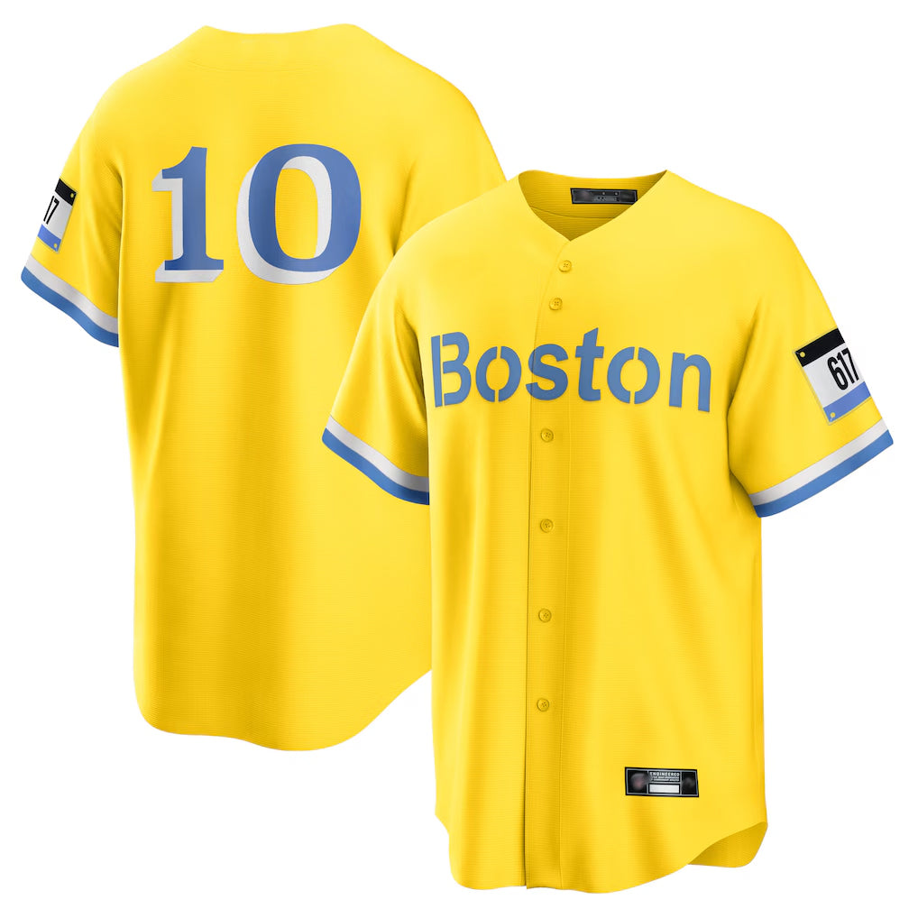 Choea B.Red Sox #10 Trevor Story Player Yellow Home Game Stitched Jerseys