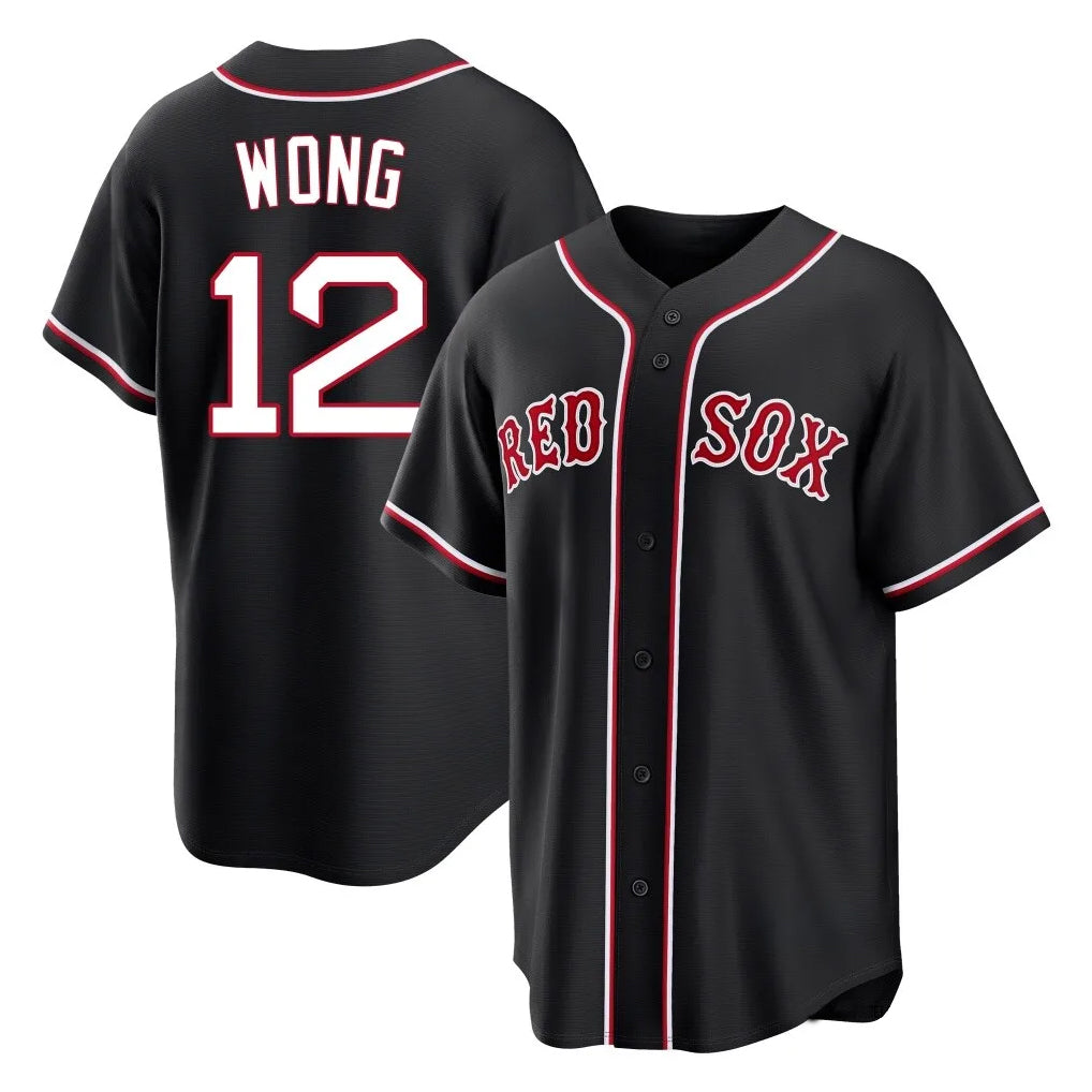 Choea B.Red Sox #12 Connor Wong Player Black Out Home Game Stitched Jerseys