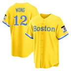 Choea B.Red Sox #12 Connor Wong Player Yellow Home Game Stitched Jerseys