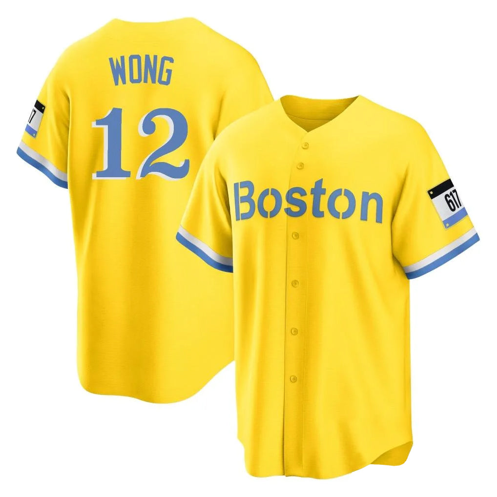 Choea B.Red Sox #12 Connor Wong Player Yellow Home Game Stitched Jerseys