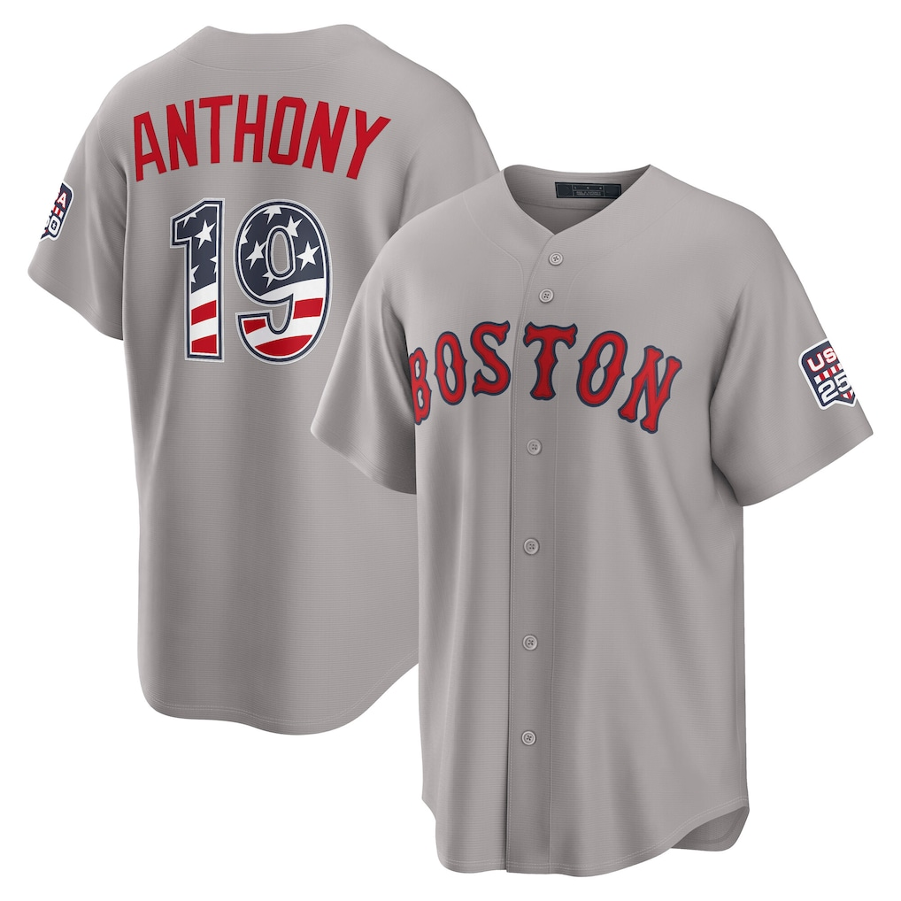 Choea B.Red Sox #19 Roman Anthony Gray USA 250 Fourth of July Road Stadium Jersey