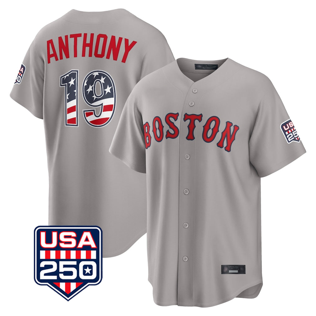 Choea B.Red Sox #19 Roman Anthony Player Gray Road USA 250 Fourth of July Home Game Stitched Jerseys