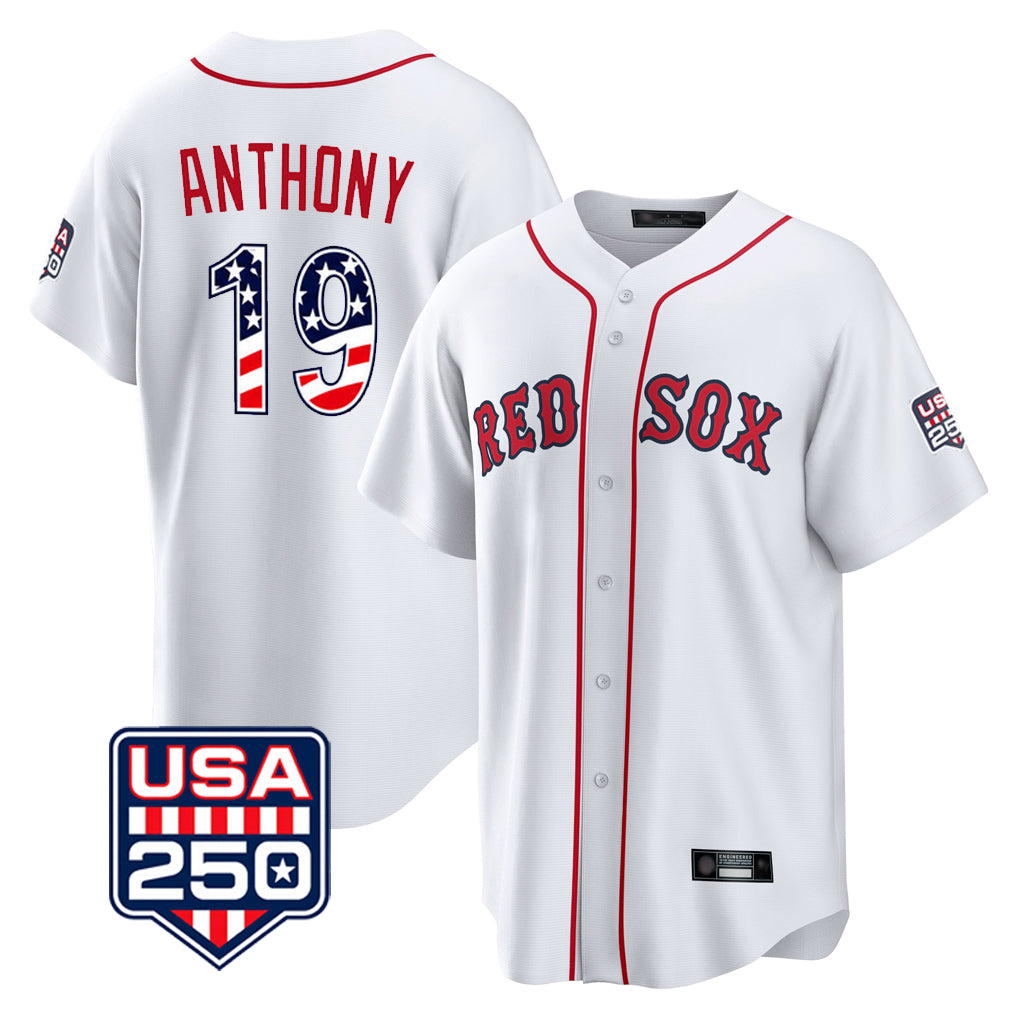 Choea B.Red Sox #19 Roman Anthony Player White USA 250 Fourth of July Home Game Stitched Jerseys