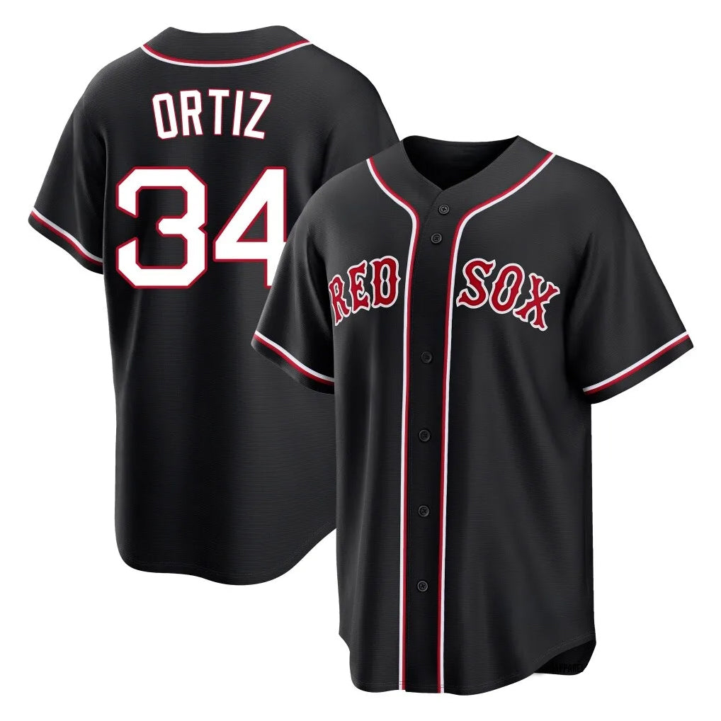 Choea B.Red Sox #34 David Ortiz Player Black Out Home Game Stitched Jerseys