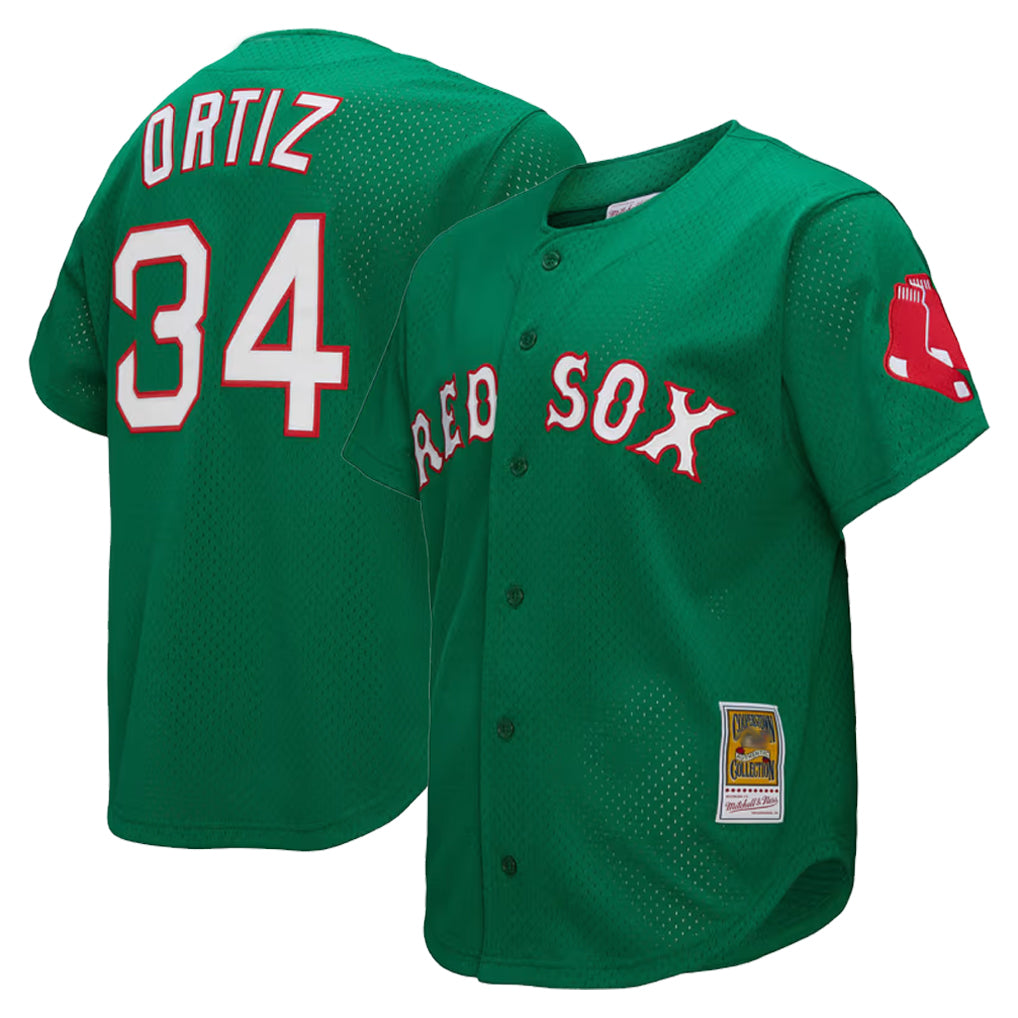 Choea B.Red Sox #34 David Ortiz Player Green Mitchell & Ness Cooperstown Collection Mesh Home Stitched Jerseys
