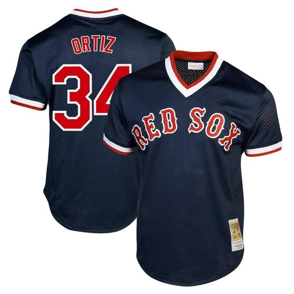 Choea B.Red Sox #34 David Ortiz Player Navy Cooperstown Collection Mesh T-shirt Home Stitched Jerseys