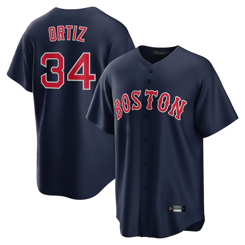 Choea B.Red Sox #34 David Ortiz Player Navy Home Game Stitched Jerseys