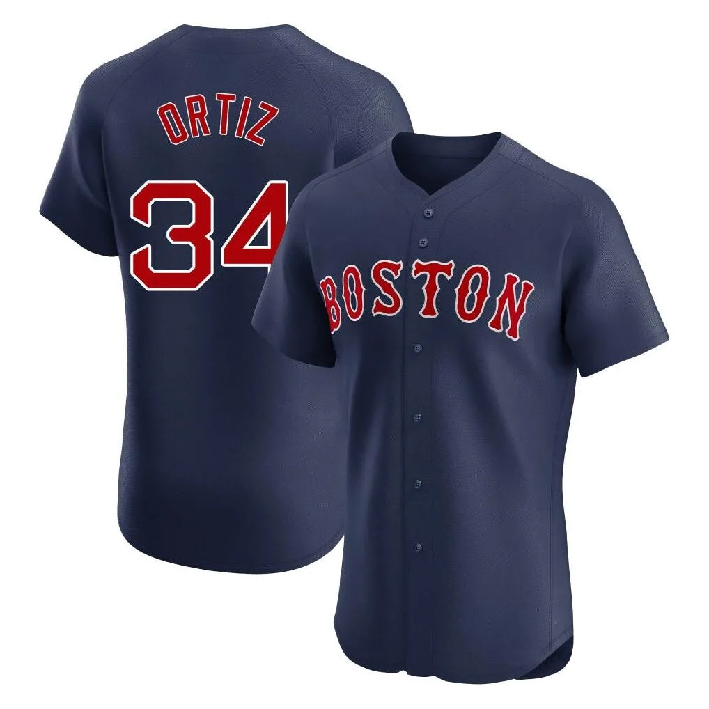 Choea B.Red Sox #34 David Ortiz Player Navy Limited Elite Home Game Stitched Jerseys