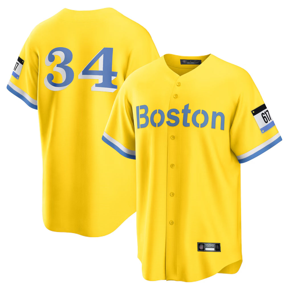 Choea B.Red Sox #34 David Ortiz Player Yellow Home Game Stitched Jerseys