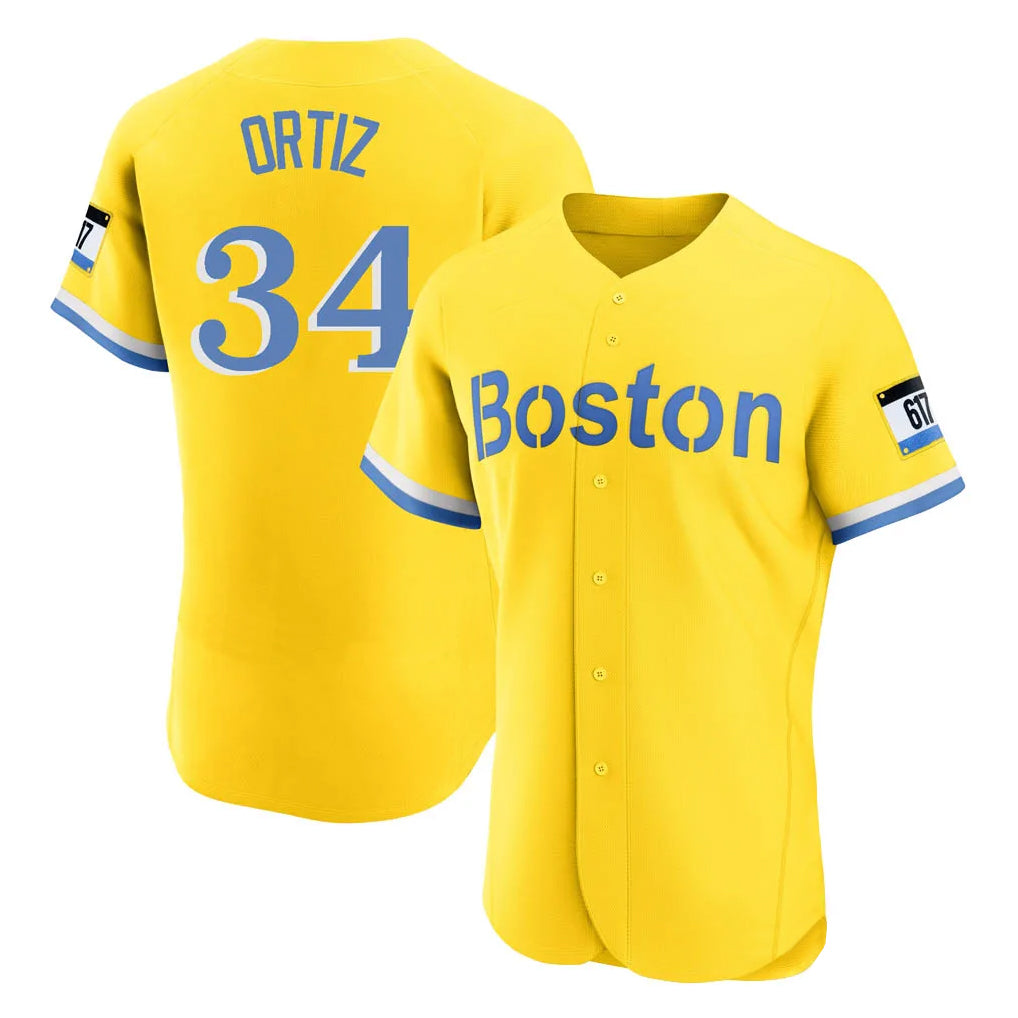 Choea B.Red Sox #34 David Ortiz Player Yellow Limited Elite Home Game Stitched Jerseys