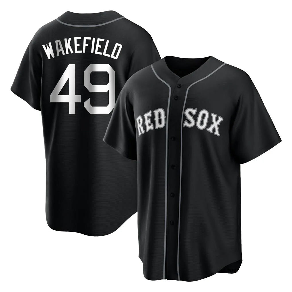 Choea B.Red Sox #49 Tim Wakefield Player Black Home Game Stitched Jerseys