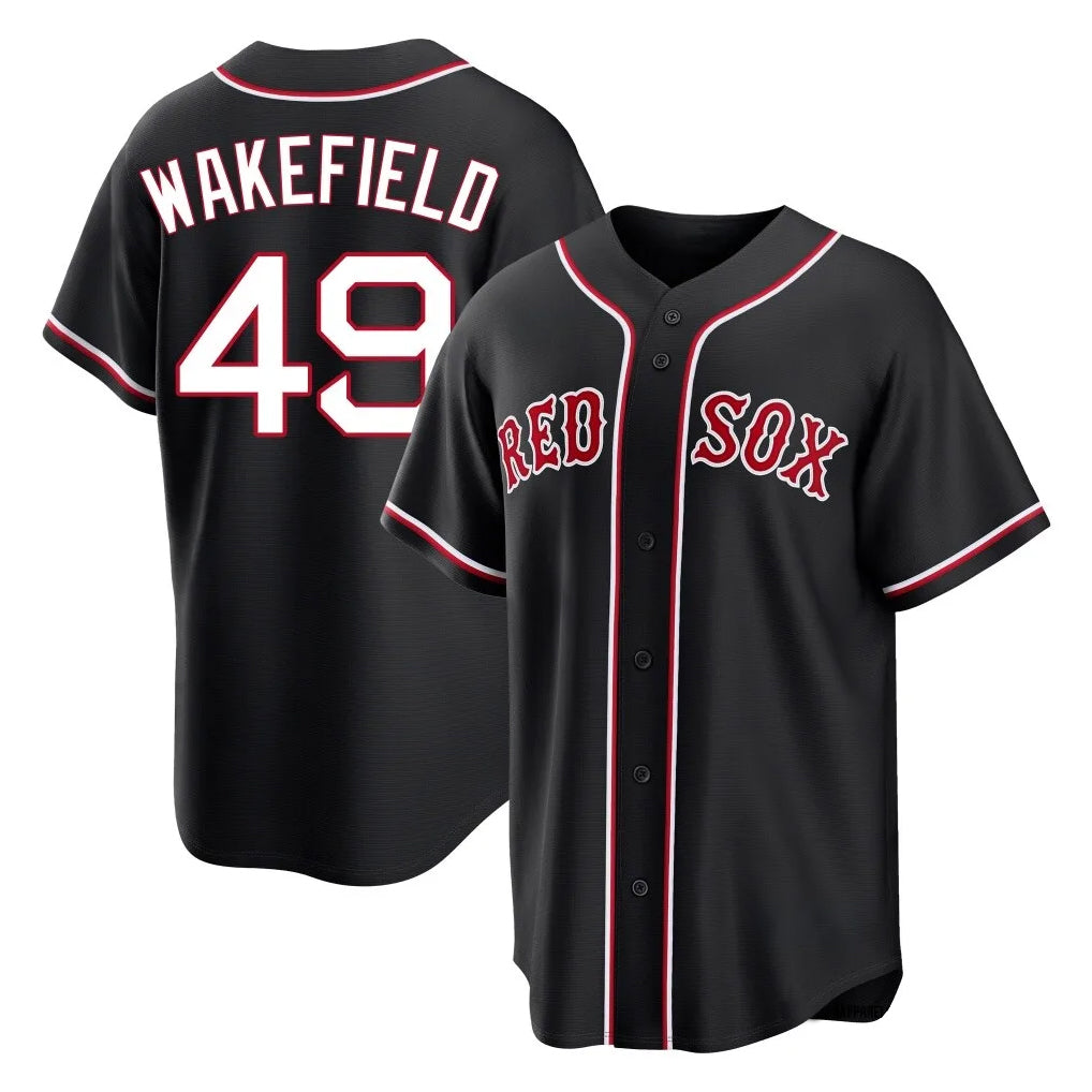 Choea B.Red Sox #49 Tim Wakefield Player Black Out Home Game Stitched Jerseys