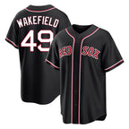 Choea B.Red Sox #49 Tim Wakefield Player Black Out Home Game Stitched Jerseys