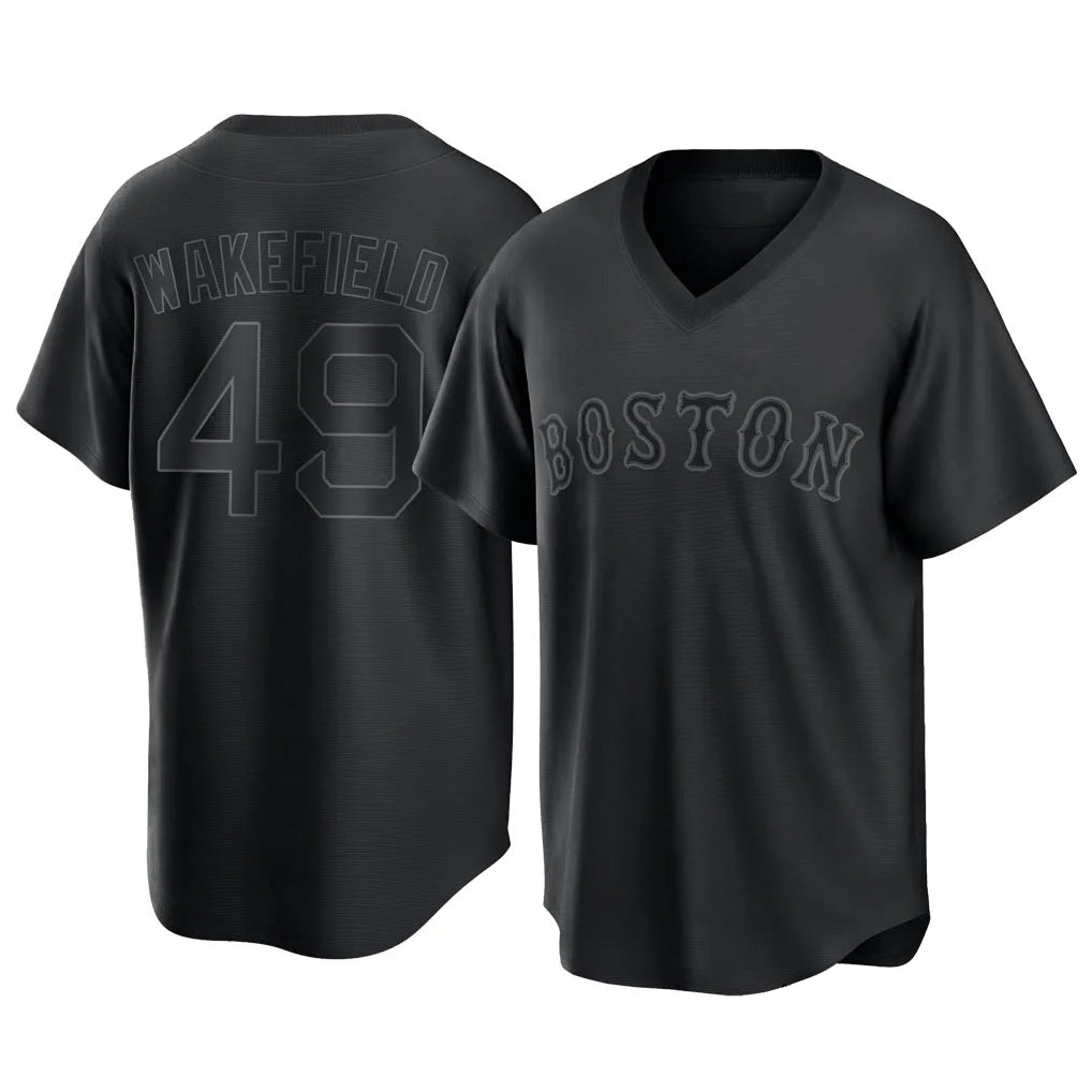 Choea B.Red Sox #49 Tim Wakefield Player Black T-shirt Home Game Stitched Jerseys