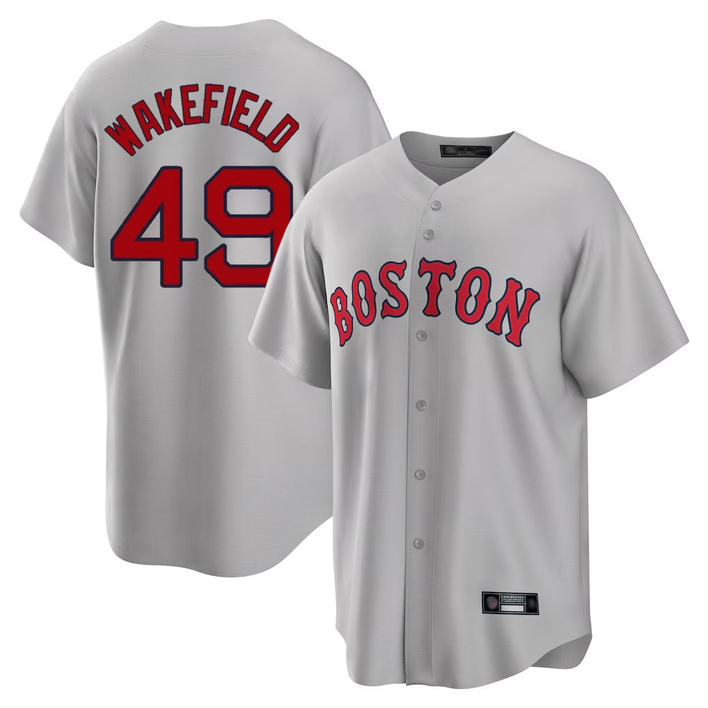 Choea B.Red Sox #49 Tim Wakefield Player Gray Road Home Game Stitched Jerseys