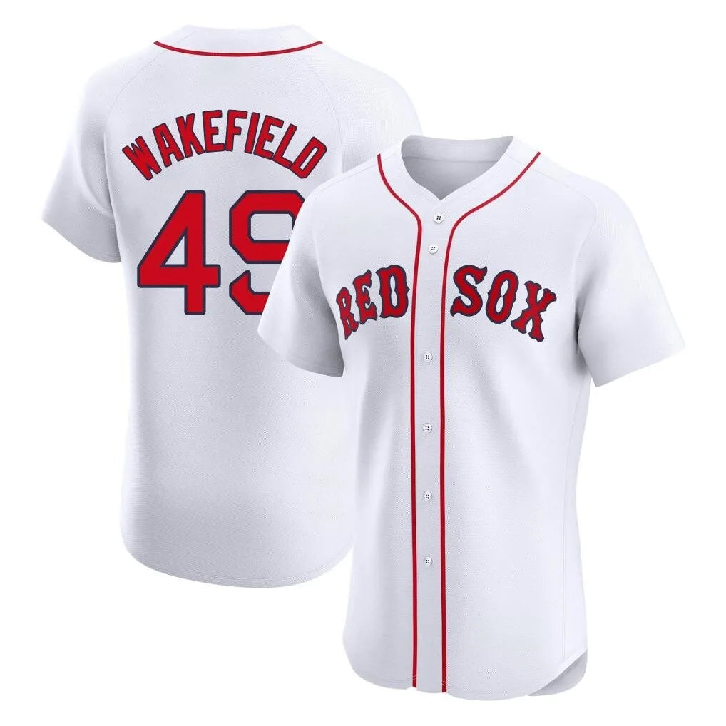 Choea B.Red Sox #49 Tim Wakefield Player White Limited Elite Home Game Stitched Jerseys