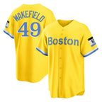 Choea B.Red Sox #49 Tim Wakefield Player Yellow Home Game Stitched Jerseys
