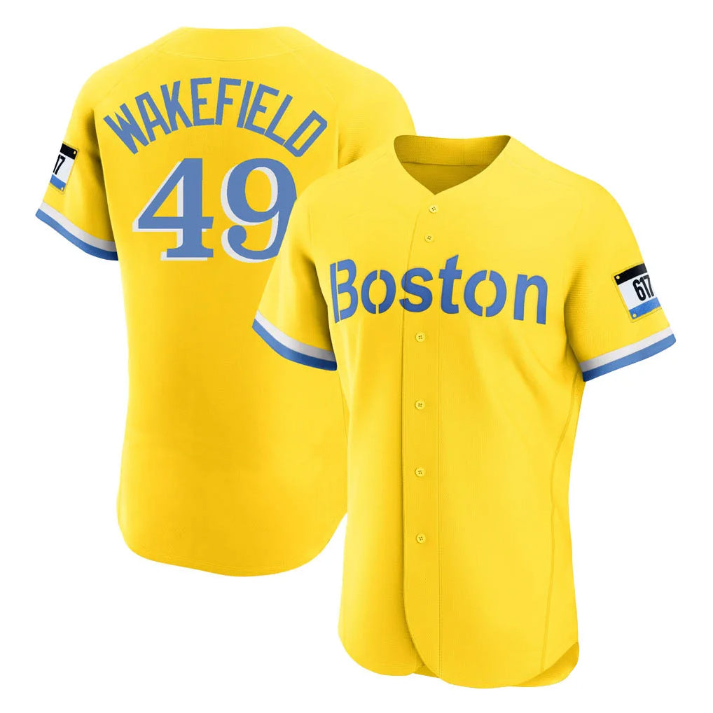 Choea B.Red Sox #49 Tim Wakefield Player Yellow Limited Elite Home Game Stitched Jerseys