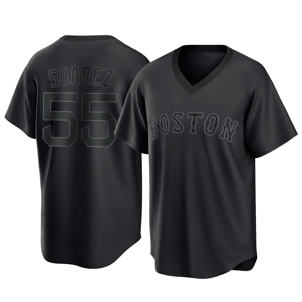 Choea B.Red Sox #55 Ranger Su¡§¡érez Player Black T-shirt Home Game Stitched Jerseys