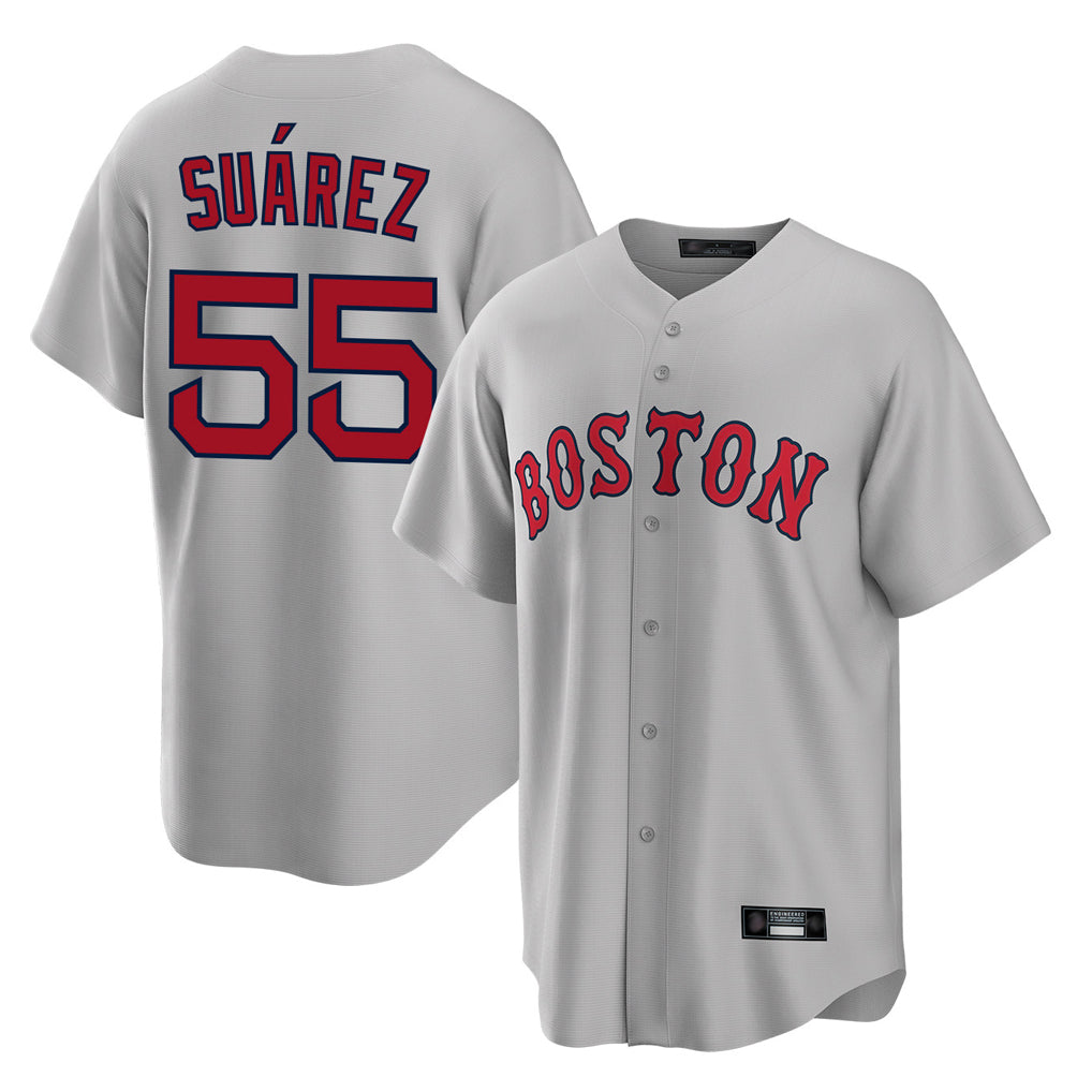 Choea B.Red Sox #55 Ranger Su¡§¡érez Player Gray Road Home Game Stitched Jerseys