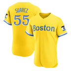 Choea B.Red Sox #55 Ranger Su¡§¡érez Player Yellow Limited Elite Home Game Stitched Jerseys